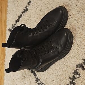 Geox black leather combat boots